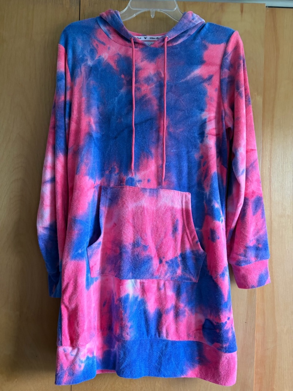 Womens Pink and Blue Tie-Dye Hoodie Dress